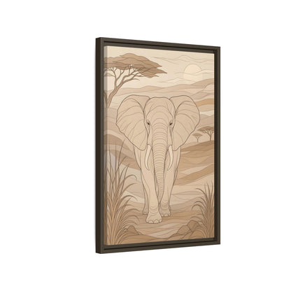 Side Mockup 2. Animals Elephant Brown And Beige shown as stretched canvas wall art