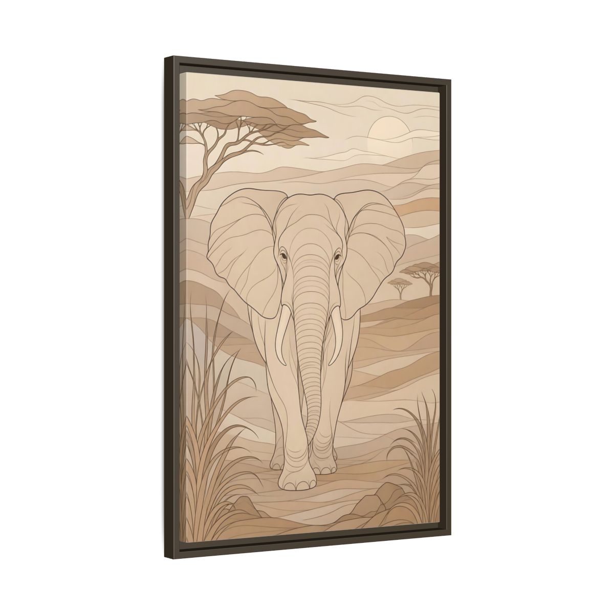 Side Mockup 11. Animals Elephant Brown And Beige shown as stretched canvas wall art