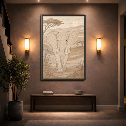 Mockup 2. Animals Elephant Brown And Beige shown as stretched canvas wall art