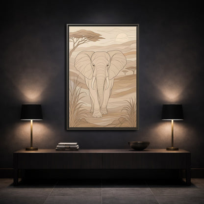 Mockup 3. Animals Elephant Brown And Beige shown as stretched canvas wall art