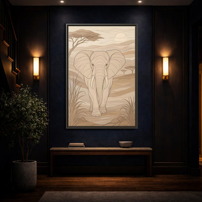 Mockup 4. Animals Elephant Brown And Beige shown as stretched canvas wall art