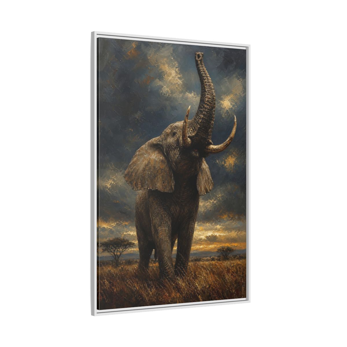 Side Mockup 7. Animals Elephant Brown And Gold shown as stretched canvas wall art