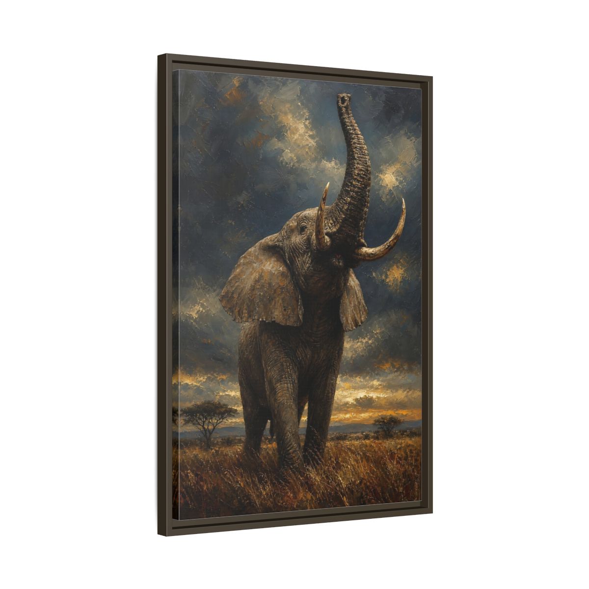 Side Mockup 11. Animals Elephant Brown And Gold shown as stretched canvas wall art