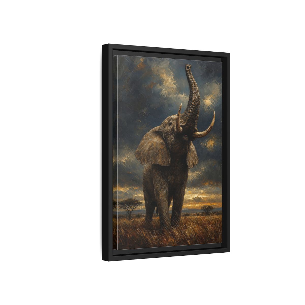Side Mockup 6. Animals Elephant Brown And Gold shown as stretched canvas wall art