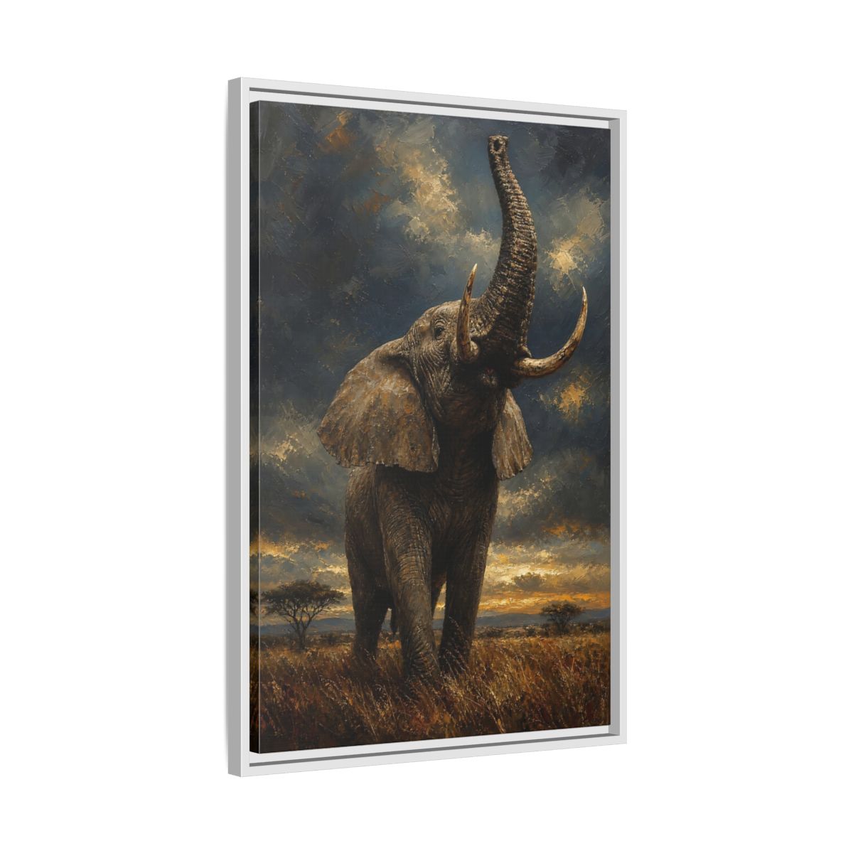 Side Mockup 10. Animals Elephant Brown And Gold shown as stretched canvas wall art