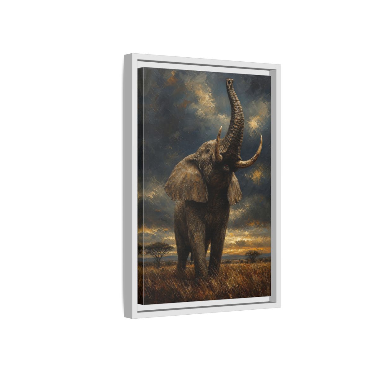 Side Mockup 4. Animals Elephant Brown And Gold shown as stretched canvas wall art
