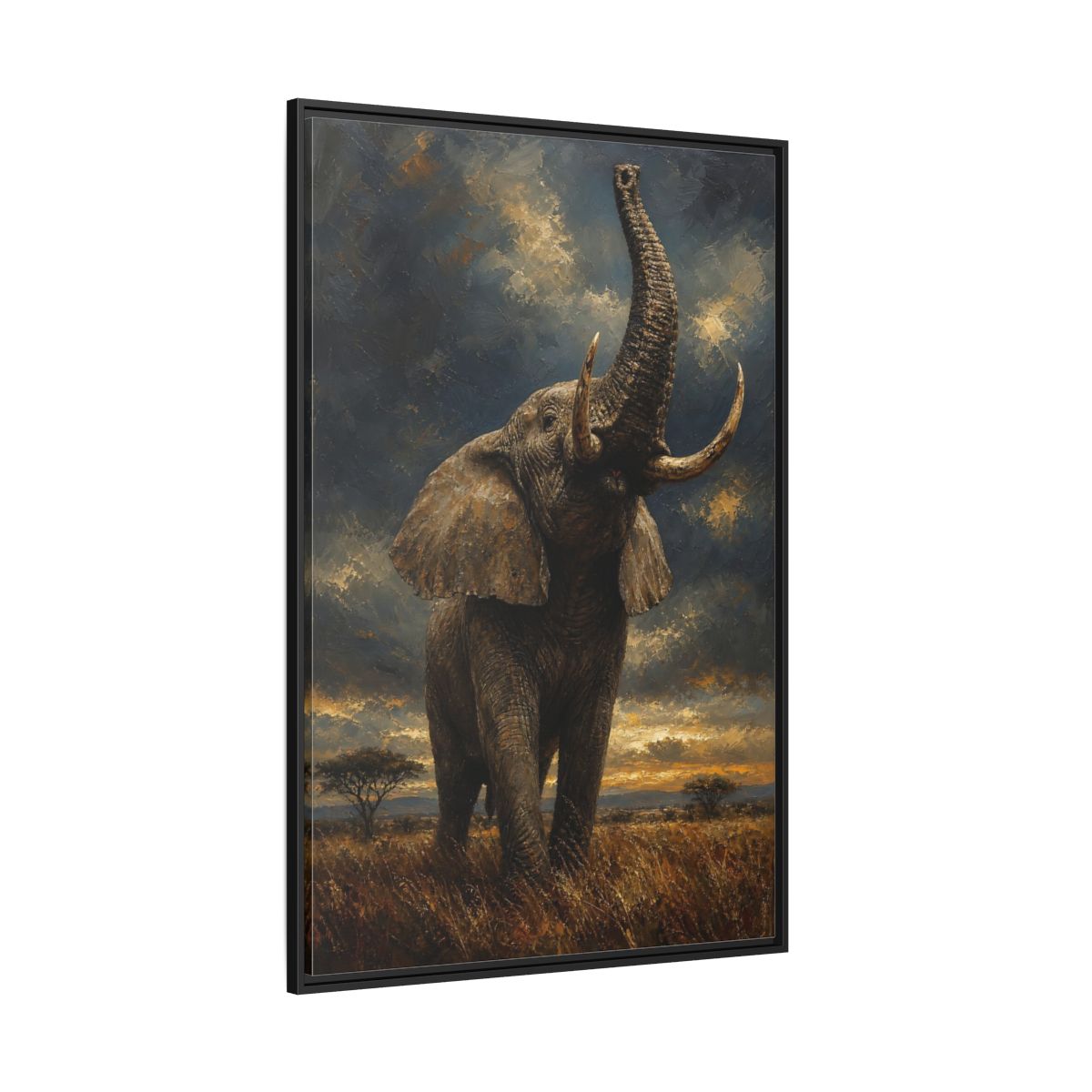 Side Mockup 12. Animals Elephant Brown And Gold shown as stretched canvas wall art