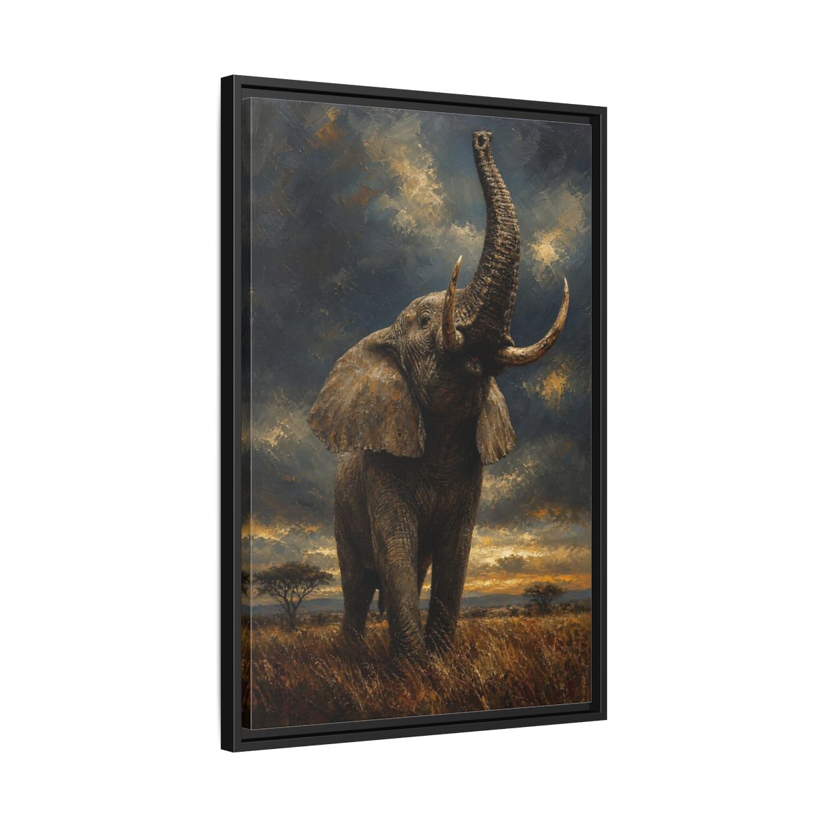 Side Mockup 14. Animals Elephant Brown And Gold shown as stretched canvas wall art