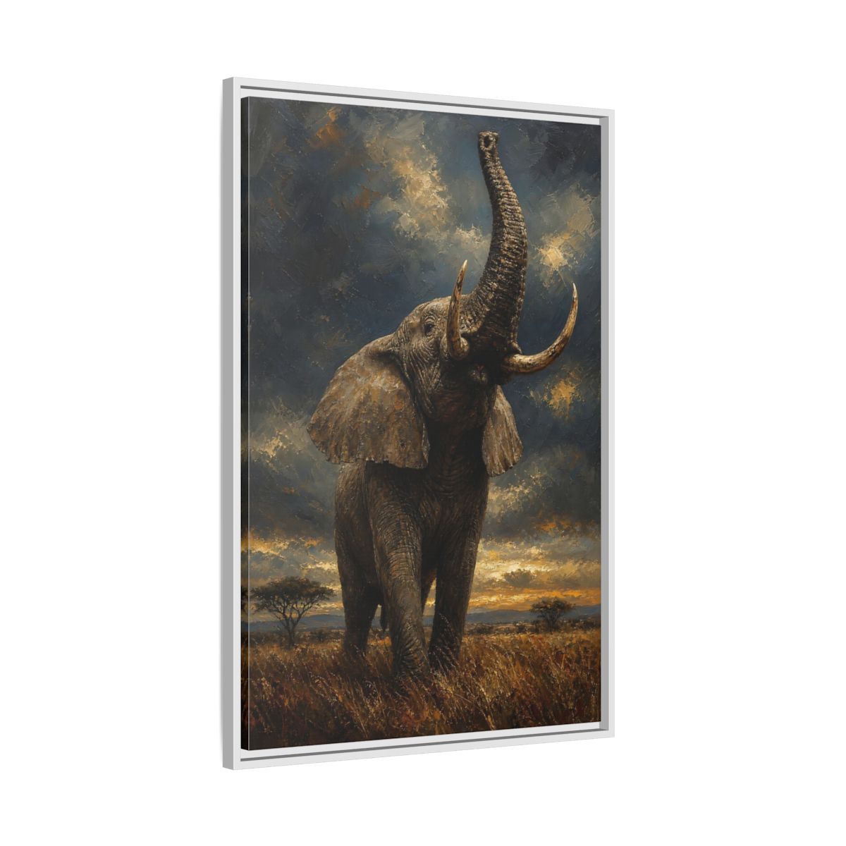 Side Mockup 9. Animals Elephant Brown And Gold shown as stretched canvas wall art