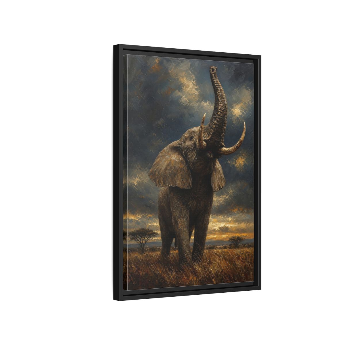 Side Mockup 3. Animals Elephant Brown And Gold shown as stretched canvas wall art