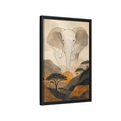 Side Mockup 3. Animals Elephant Brown Gold Safari shown as stretched canvas wall art