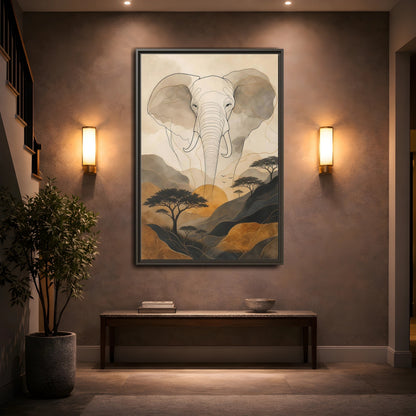 Mockup 2. Animals Elephant Brown Gold Safari shown as stretched canvas wall art