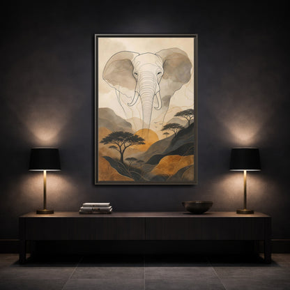 Mockup 3. Animals Elephant Brown Gold Safari shown as stretched canvas wall art