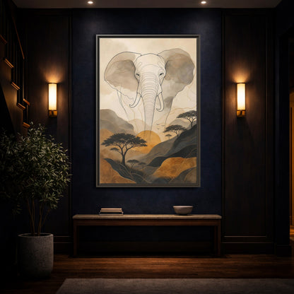 Mockup 4. Animals Elephant Brown Gold Safari shown as stretched canvas wall art