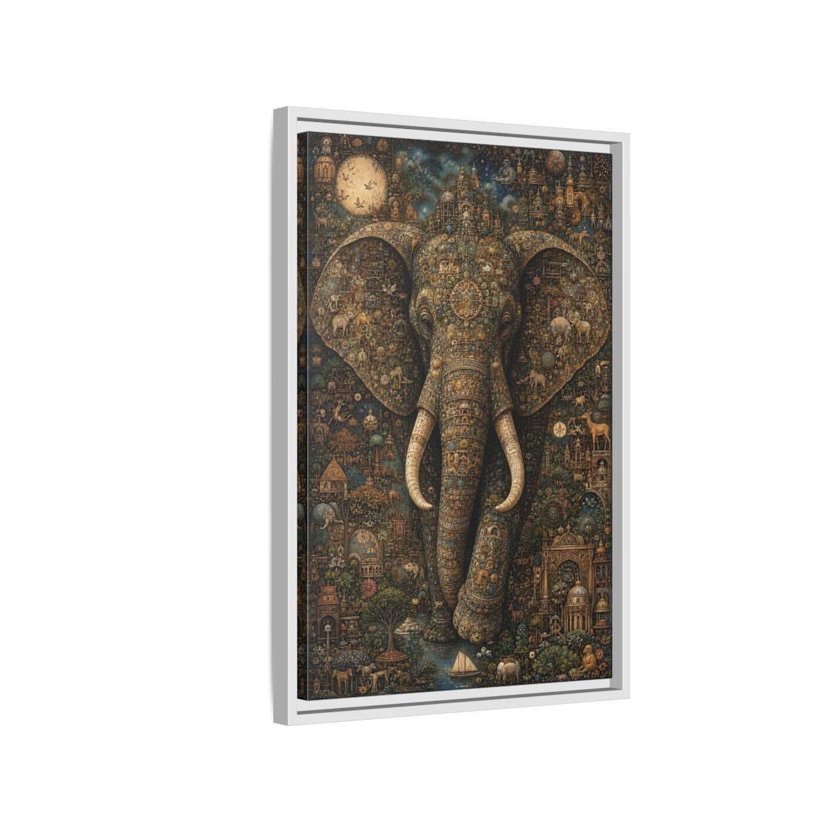 Side Mockup 1. Animals Elephant Golden Elephant shown as stretched canvas wall art