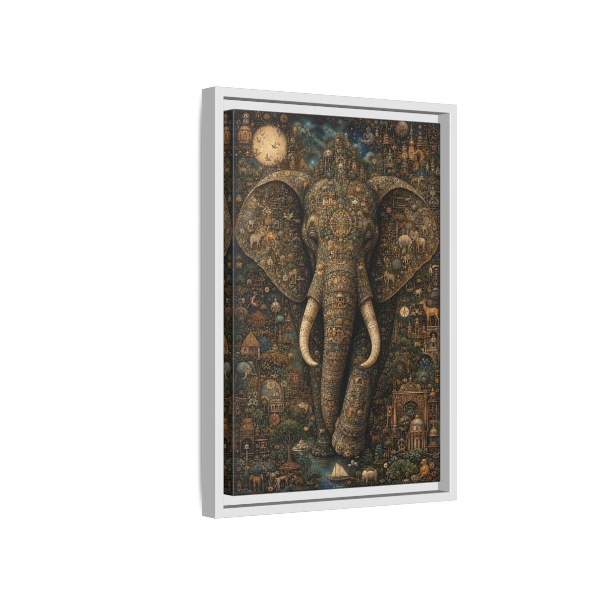Side Mockup 4. Animals Elephant Golden Elephant shown as stretched canvas wall art