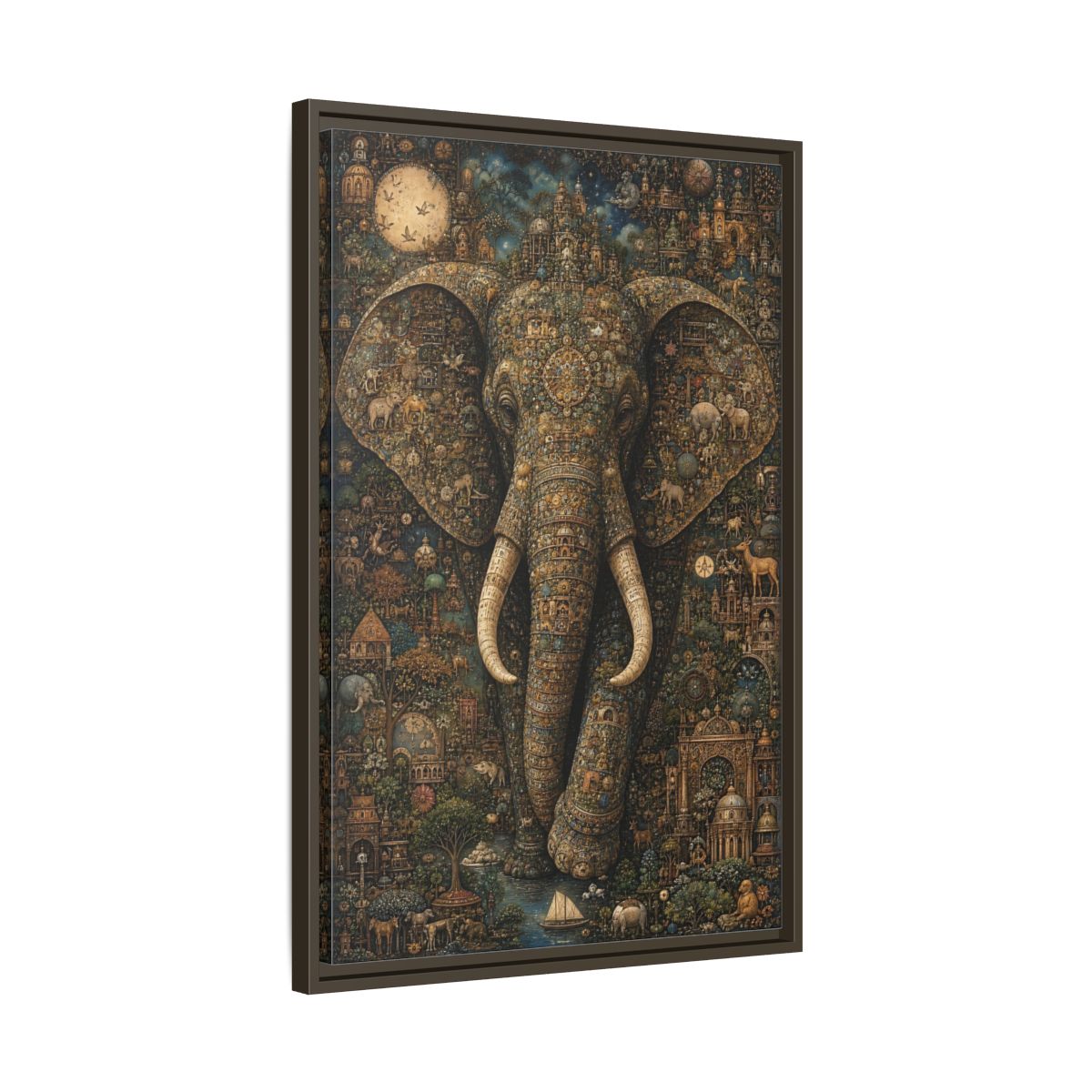 Side Mockup 11. Animals Elephant Golden Elephant shown as stretched canvas wall art