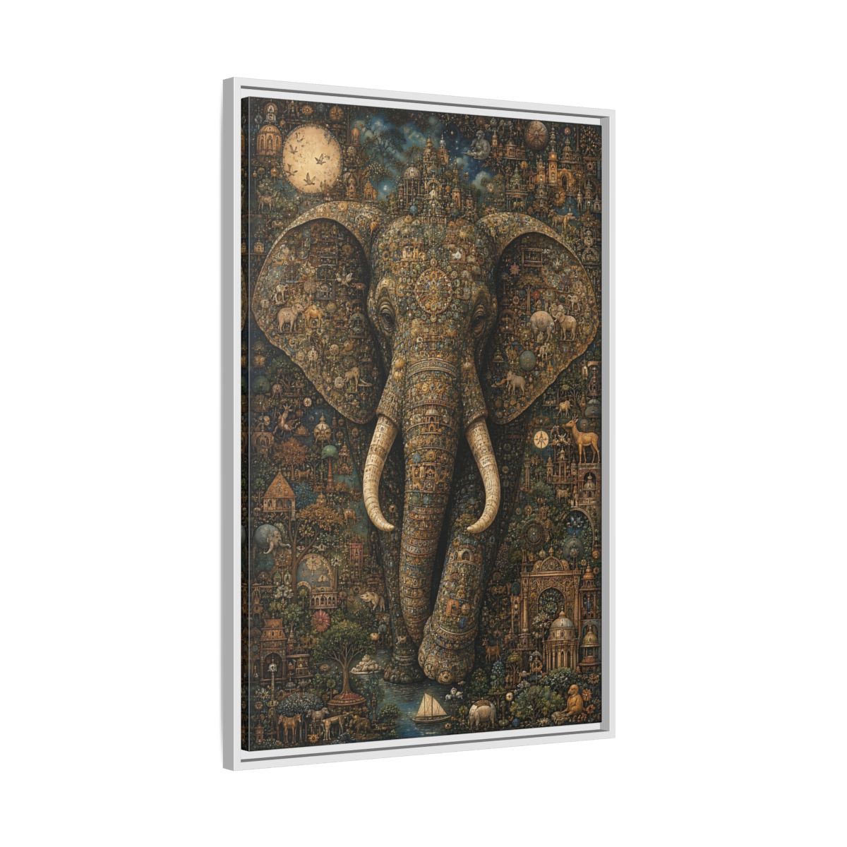 Side Mockup 9. Animals Elephant Golden Elephant shown as stretched canvas wall art