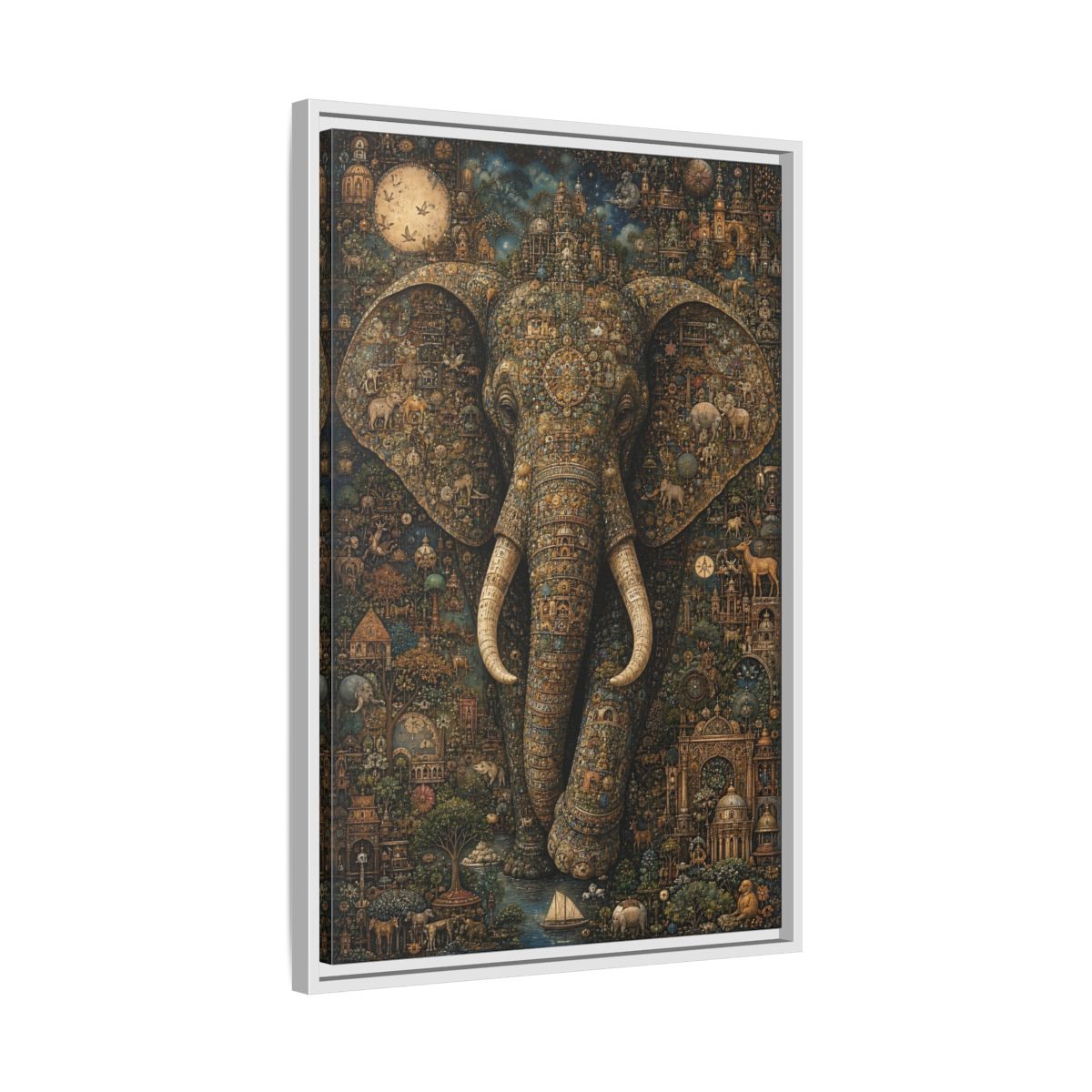 Side Mockup 10. Animals Elephant Golden Elephant shown as stretched canvas wall art