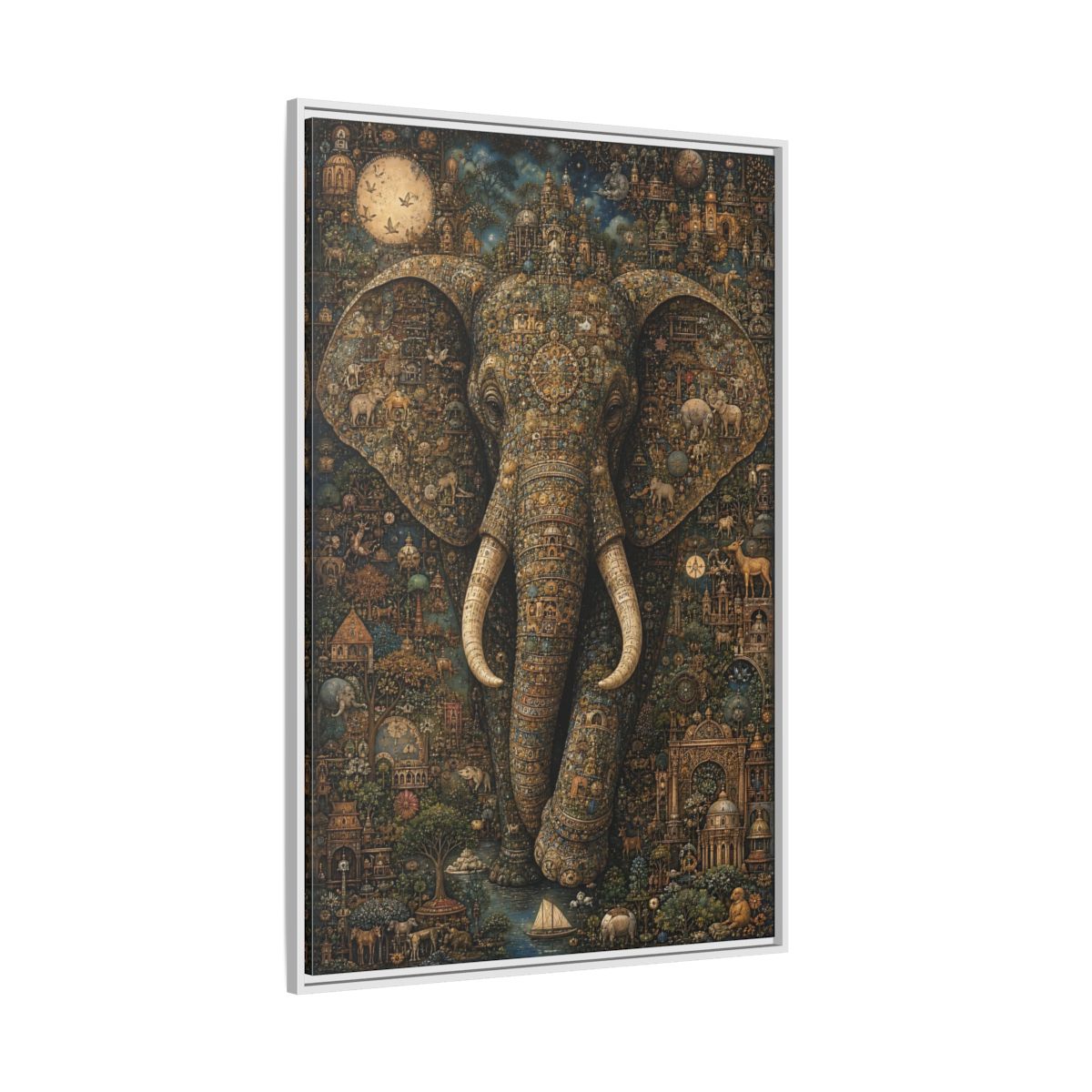 Side Mockup 7. Animals Elephant Golden Elephant shown as stretched canvas wall art