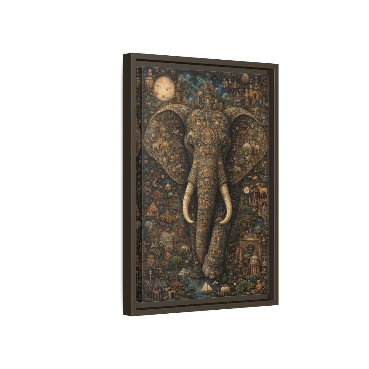 Side Mockup 5. Animals Elephant Golden Elephant shown as stretched canvas wall art