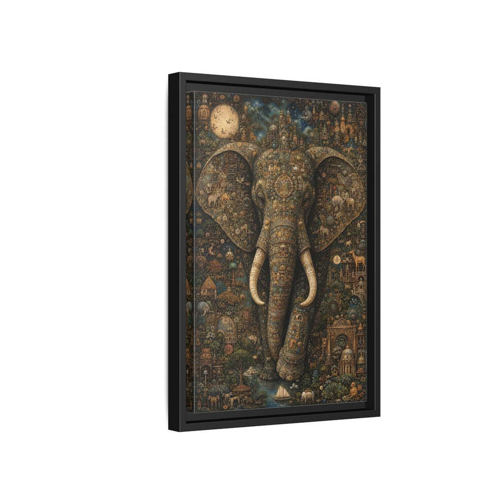 Side Mockup 6. Animals Elephant Golden Elephant shown as stretched canvas wall art