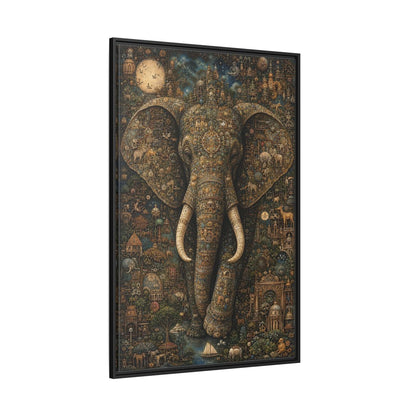 Side Mockup 12. Animals Elephant Golden Elephant shown as stretched canvas wall art
