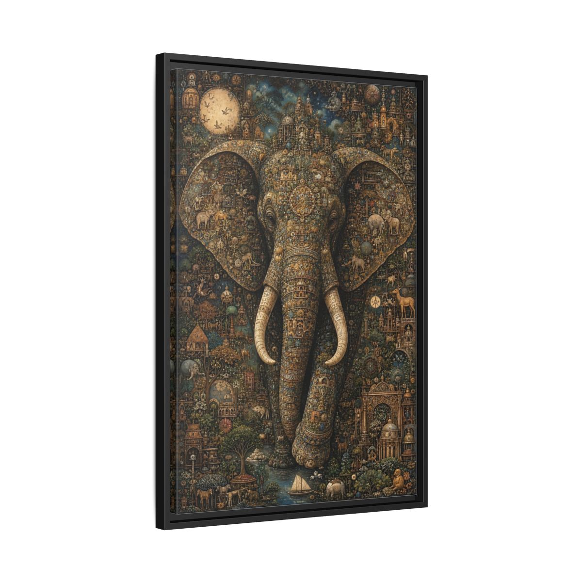 Side Mockup 14. Animals Elephant Golden Elephant shown as stretched canvas wall art