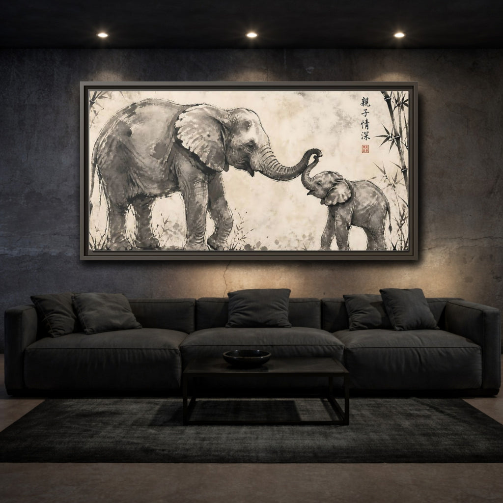 Mockup 3. Animals Elephant Monochrome Elephant shown as stretched canvas wall art