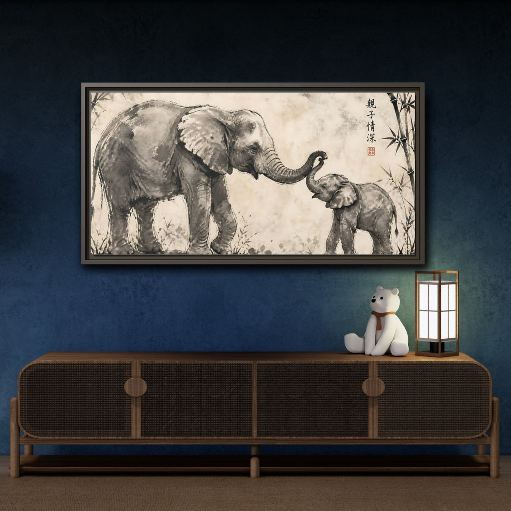 Mockup 4. Animals Elephant Monochrome Elephant shown as stretched canvas wall art