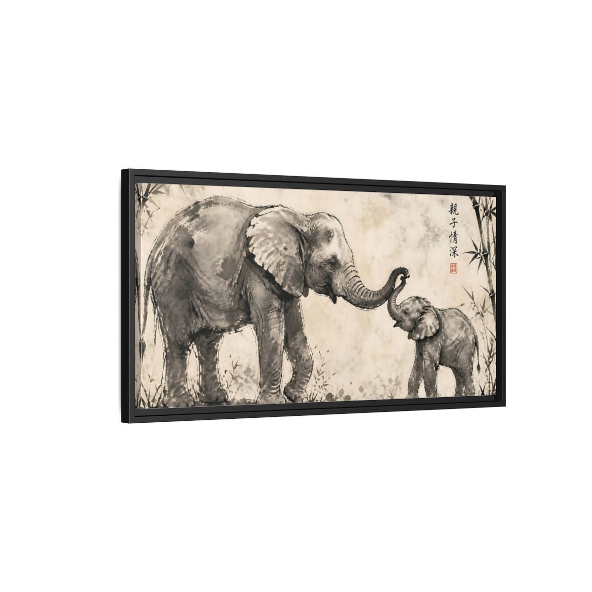 Side Mockup 2. Animals Elephant Monochrome Elephant shown as stretched canvas wall art