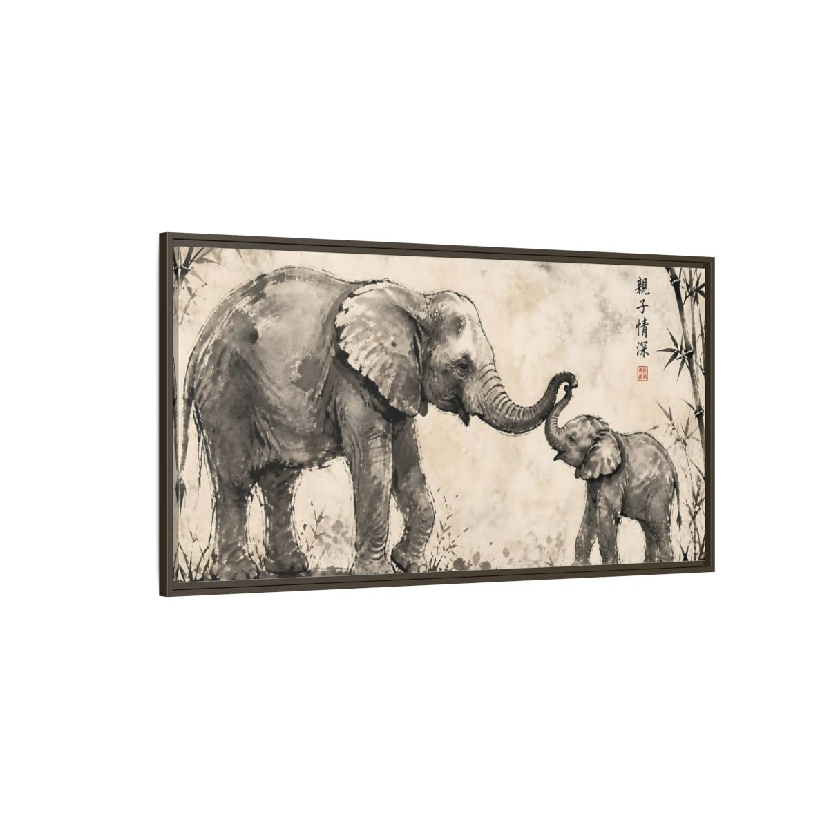 Side Mockup 4. Animals Elephant Monochrome Elephant shown as stretched canvas wall art