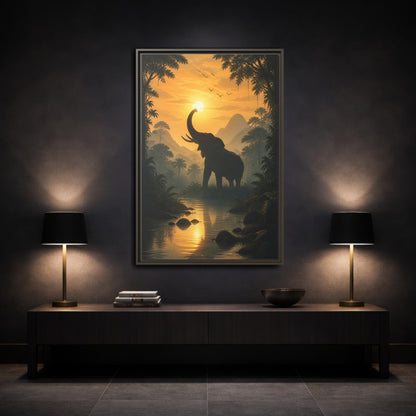 Mockup 3. Animals Elephant Orange Jungle Elephant shown as stretched canvas wall art