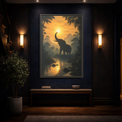 Mockup 4. Animals Elephant Orange Jungle Elephant shown as stretched canvas wall art