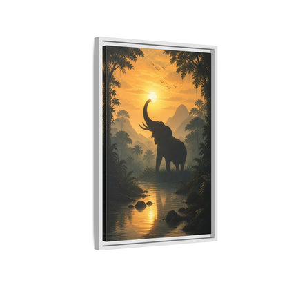 Side Mockup 1. Animals Elephant Orange Jungle Elephant shown as stretched canvas wall art