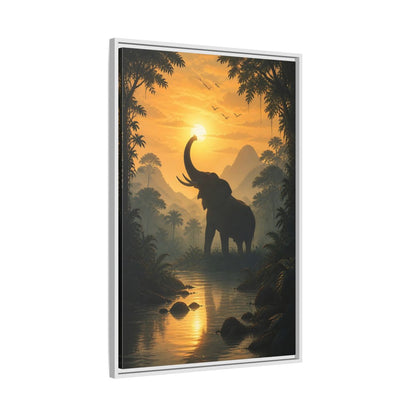 Side Mockup 9. Animals Elephant Orange Jungle Elephant shown as stretched canvas wall art