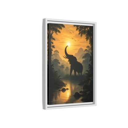 Side Mockup 4. Animals Elephant Orange Jungle Elephant shown as stretched canvas wall art