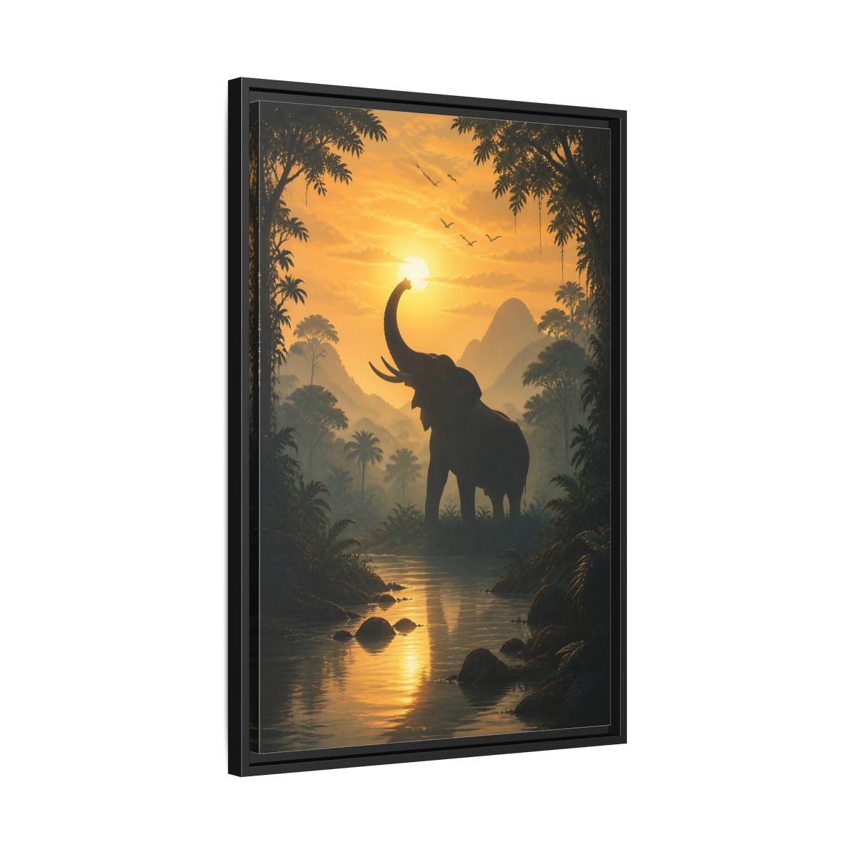Side Mockup 14. Animals Elephant Orange Jungle Elephant shown as stretched canvas wall art