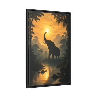 Side Mockup 14. Animals Elephant Orange Jungle Elephant shown as stretched canvas wall art