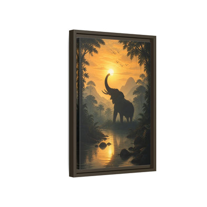 Side Mockup 5. Animals Elephant Orange Jungle Elephant shown as stretched canvas wall art