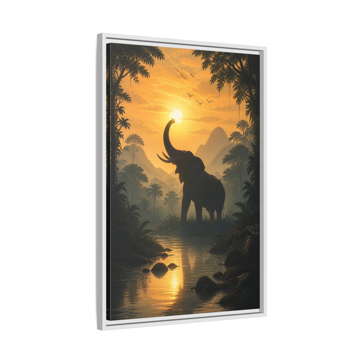 Side Mockup 10. Animals Elephant Orange Jungle Elephant shown as stretched canvas wall art