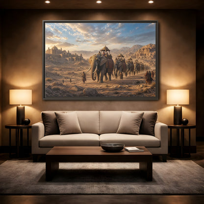 Mockup 2. Animals Elephant Procession Elephant Procession shown as stretched canvas wall art
