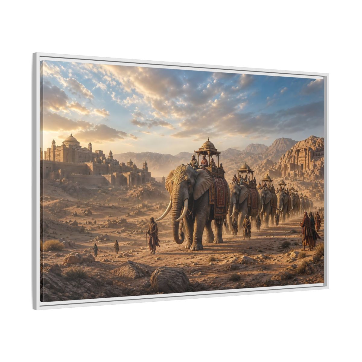 Side Mockup 7. Animals Elephant Procession Elephant Procession shown as stretched canvas wall art