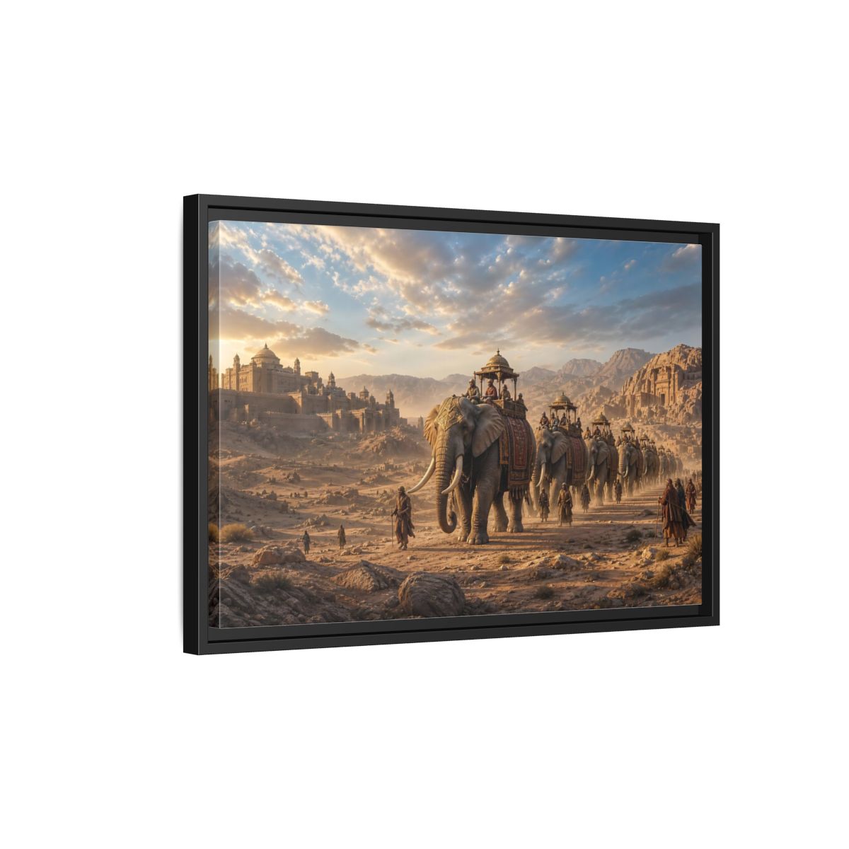 Side Mockup 3. Animals Elephant Procession Elephant Procession shown as stretched canvas wall art