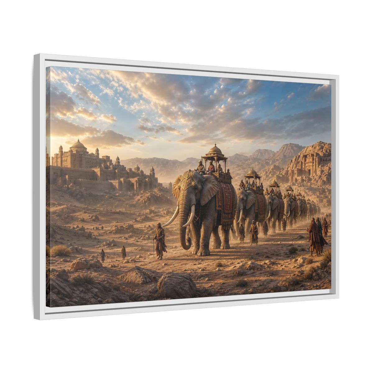 Side Mockup 10. Animals Elephant Procession Elephant Procession shown as stretched canvas wall art