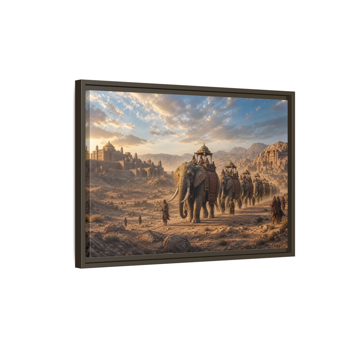 Side Mockup 2. Animals Elephant Procession Elephant Procession shown as stretched canvas wall art
