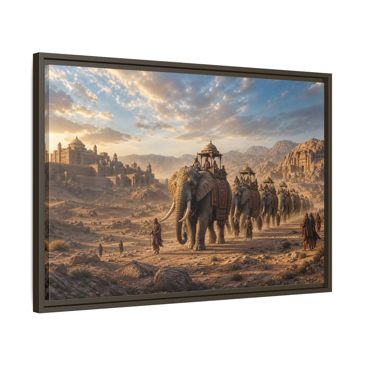 Side Mockup 11. Animals Elephant Procession Elephant Procession shown as stretched canvas wall art