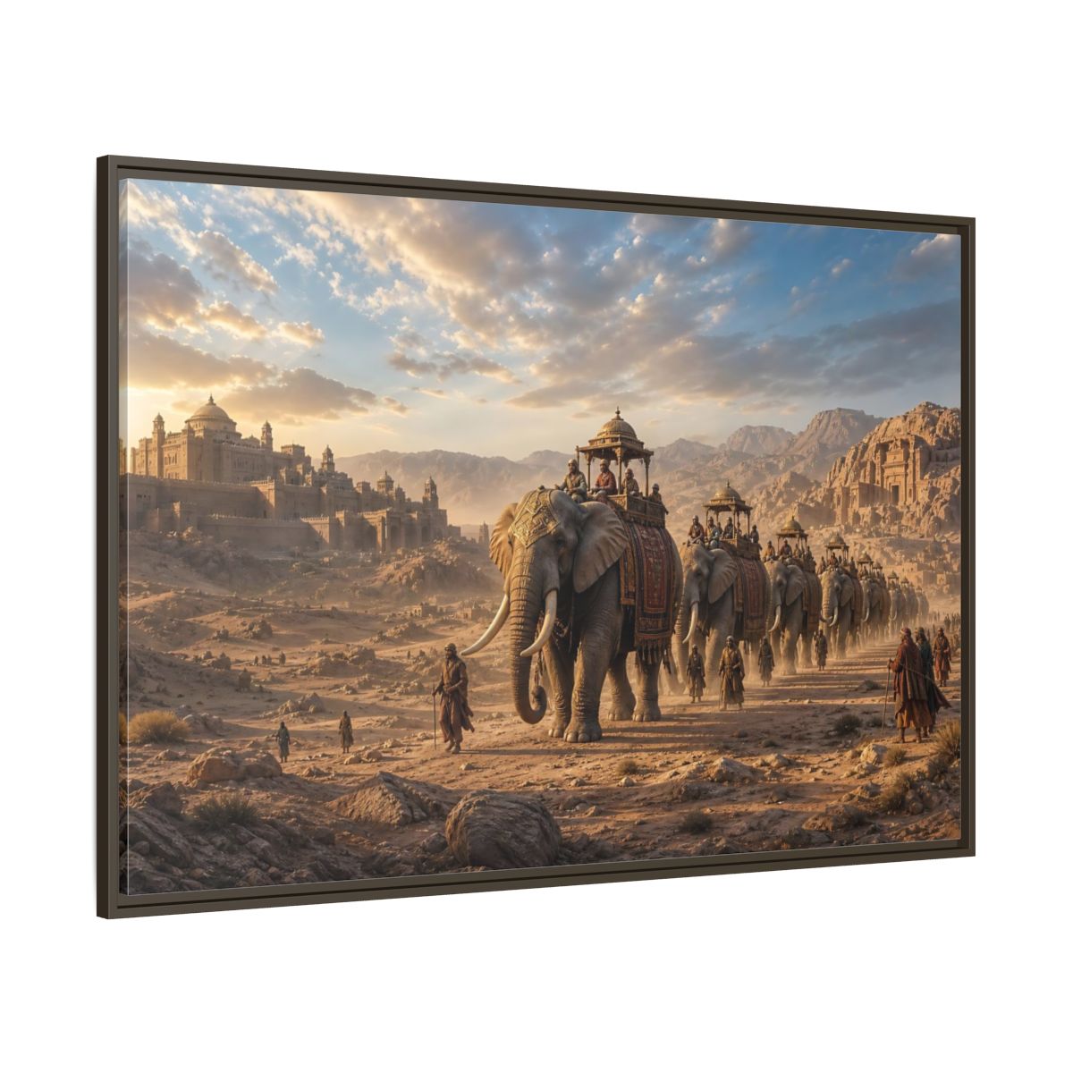 Side Mockup 8. Animals Elephant Procession Elephant Procession shown as stretched canvas wall art