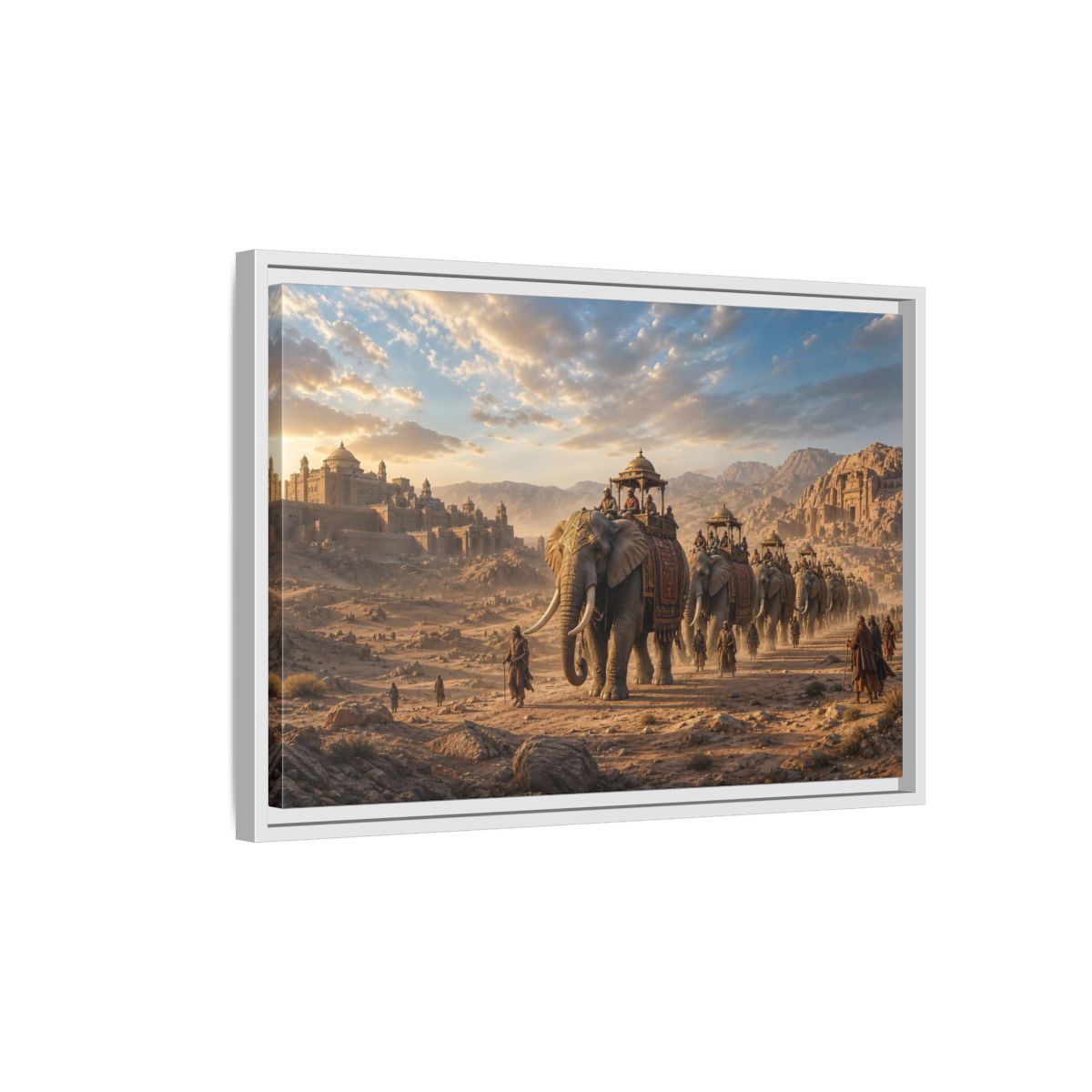 Side Mockup 1. Animals Elephant Procession Elephant Procession shown as stretched canvas wall art