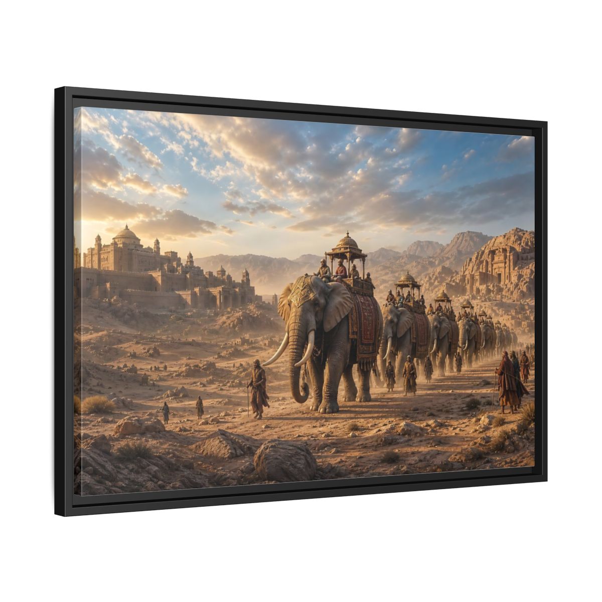 Side Mockup 14. Animals Elephant Procession Elephant Procession shown as stretched canvas wall art